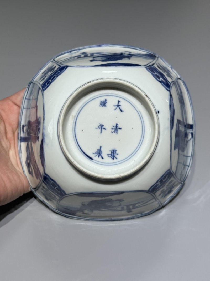    清康熙 青花高仕图倭角碗 - 图4