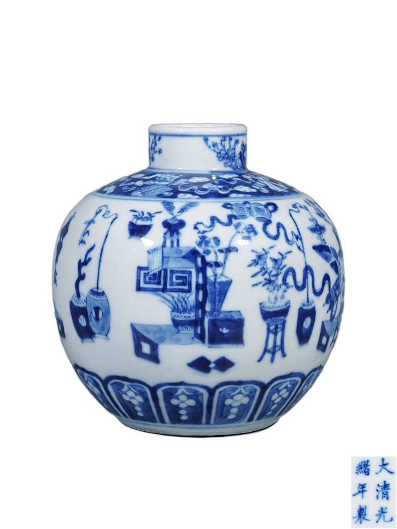    清光绪 青花博古纹花囊