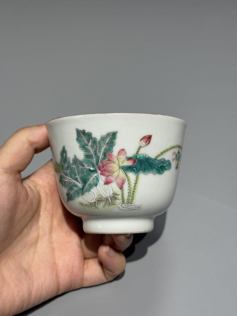    清光绪 粉彩芙蓉百财纹杯 - 图3