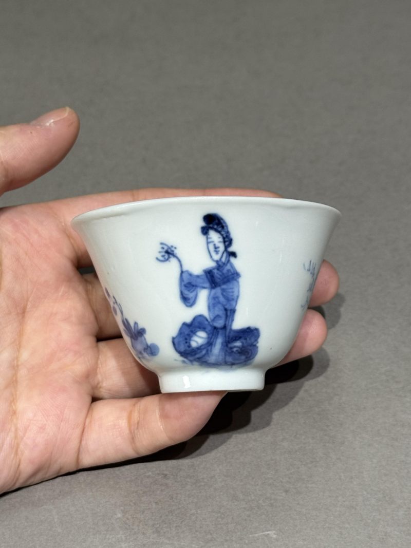    清康熙 青花三娘教子图杯碟一组（两件） - 图7