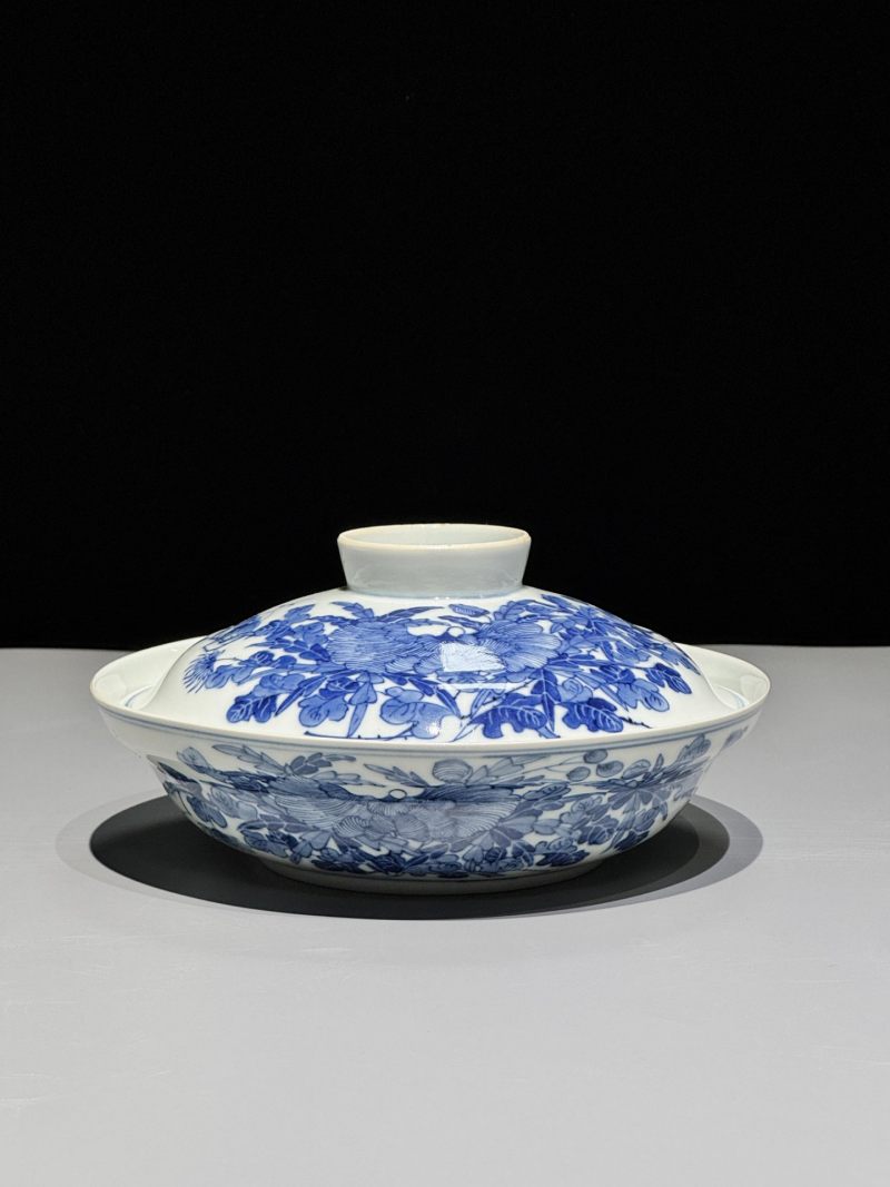    清光绪 青花花卉纹盖碗 - 图2