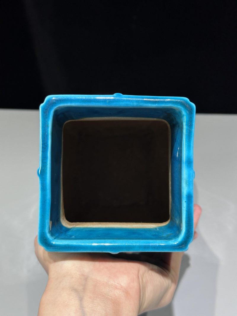    1960年代 孔雀蓝釉四方瓶 - 图6