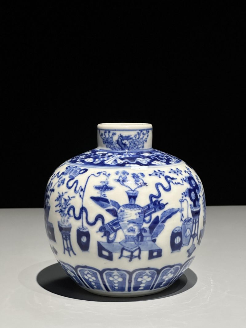    清光绪 青花博古纹花囊 - 图2