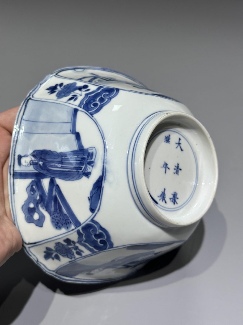    清康熙 青花高仕图倭角碗 - 图5