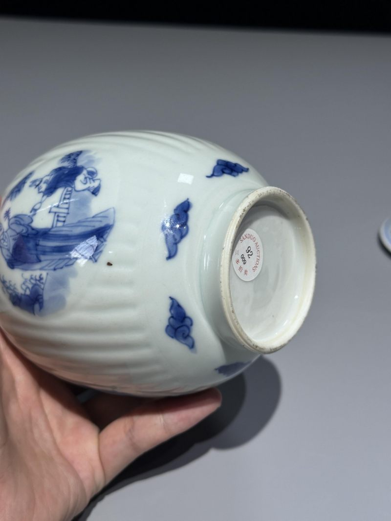    清康熙 青花教子图盖罐 - 图7