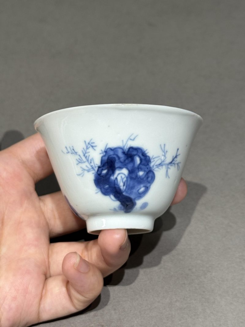    清康熙 青花三娘教子图杯碟一组（两件） - 图8