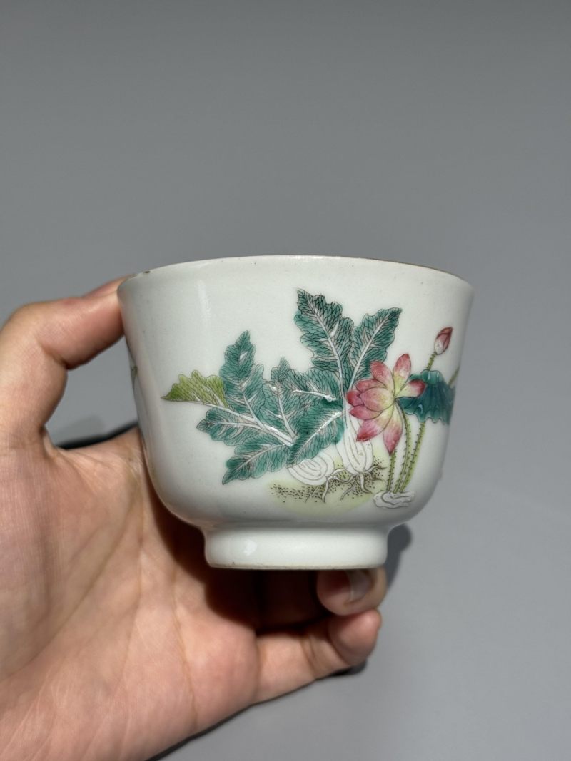    清光绪 粉彩芙蓉百财纹杯 - 图4