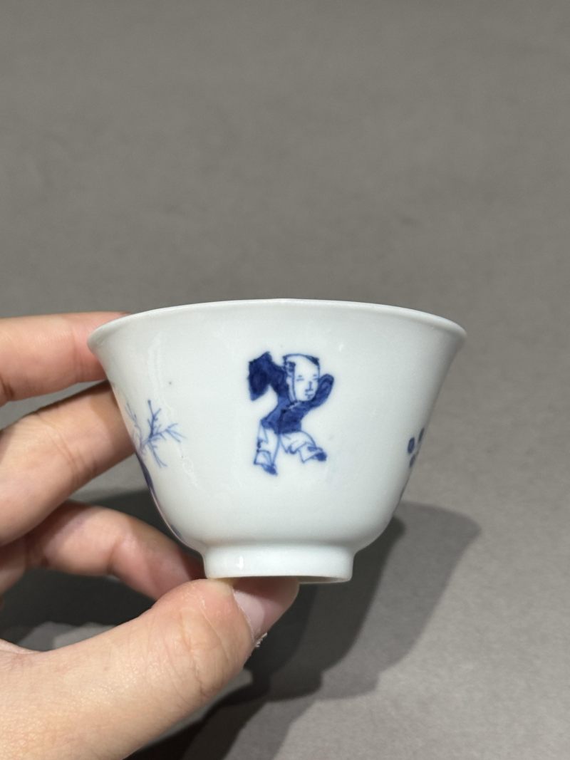    清康熙 青花三娘教子图杯碟一组（两件） - 图9