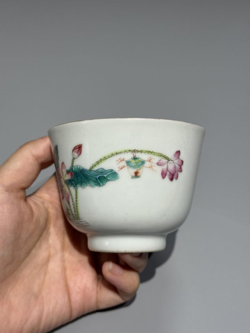    清光绪 粉彩芙蓉百财纹杯 - 图5