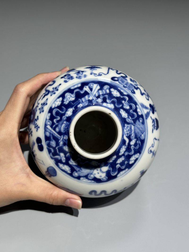    清光绪 青花博古纹花囊 - 图4