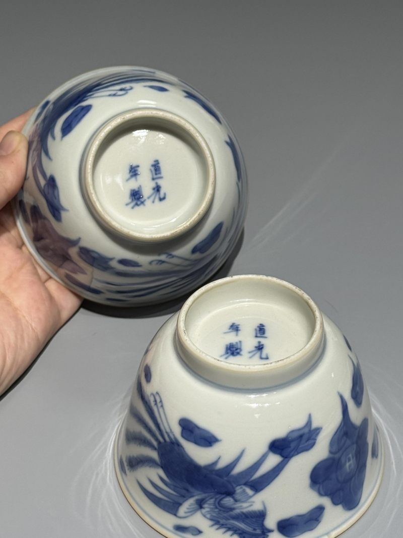    清道光 青花龙凤纹杯一对 - 图3