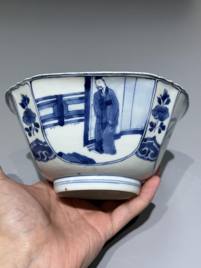    清康熙 青花高仕图倭角碗 - 图7