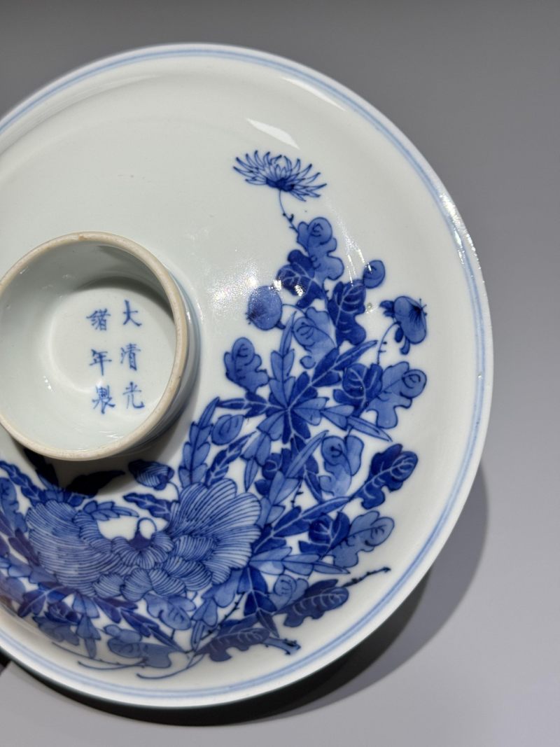    清光绪 青花花卉纹盖碗 - 图5