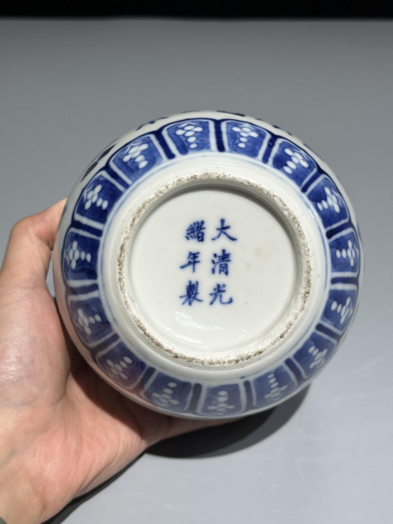    清光绪 青花博古纹花囊 - 图5