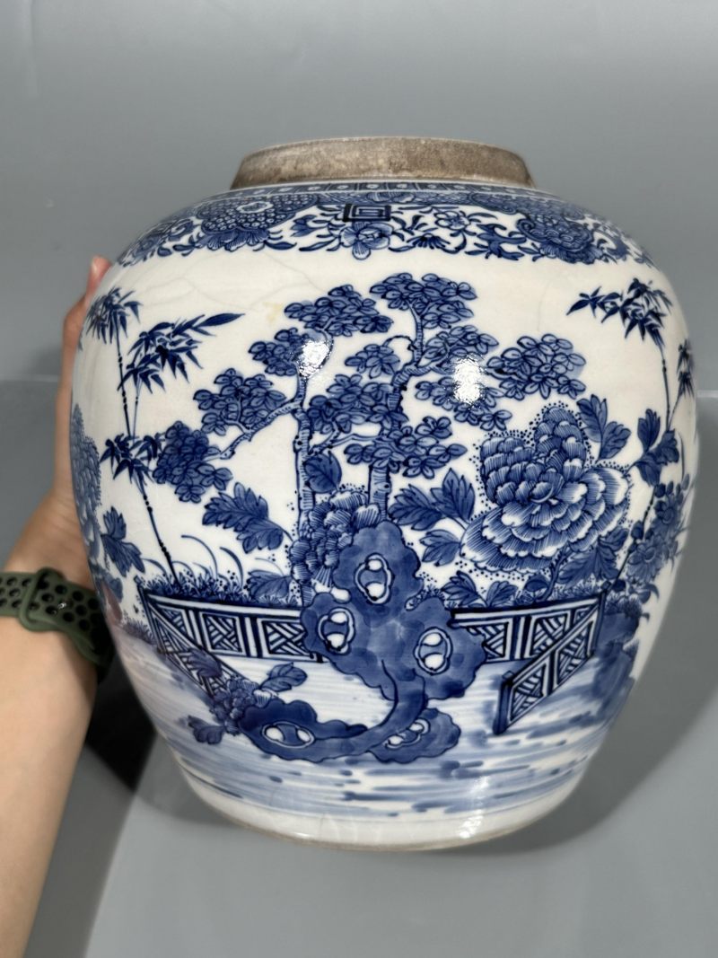    清雍正 浆胎青花松竹牡丹纹罐 - 图3