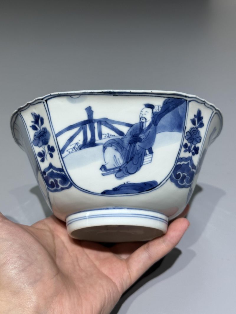    清康熙 青花高仕图倭角碗 - 图8