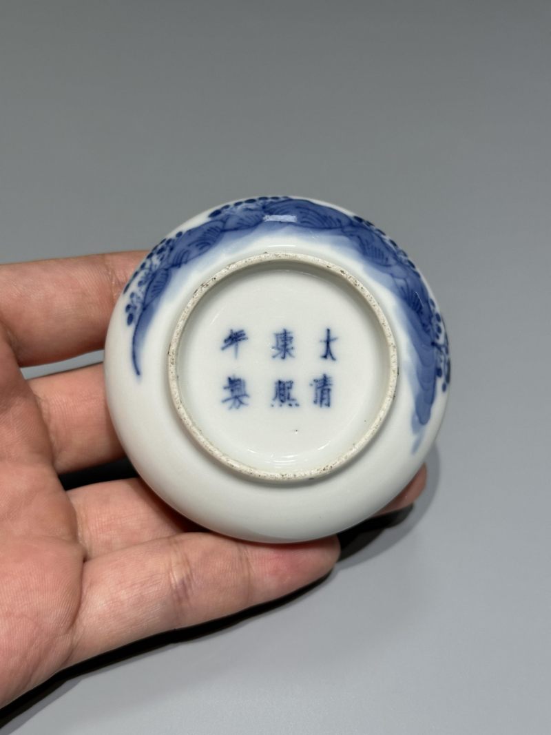    清光绪 青花庭院婴戏纹印泥盒 - 图4