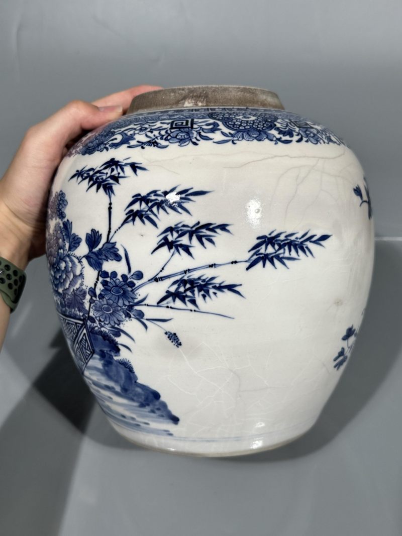    清雍正 浆胎青花松竹牡丹纹罐 - 图4