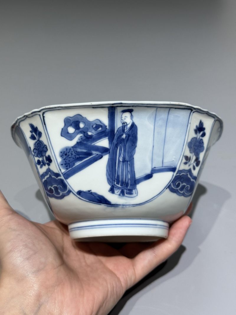    清康熙 青花高仕图倭角碗 - 图9
