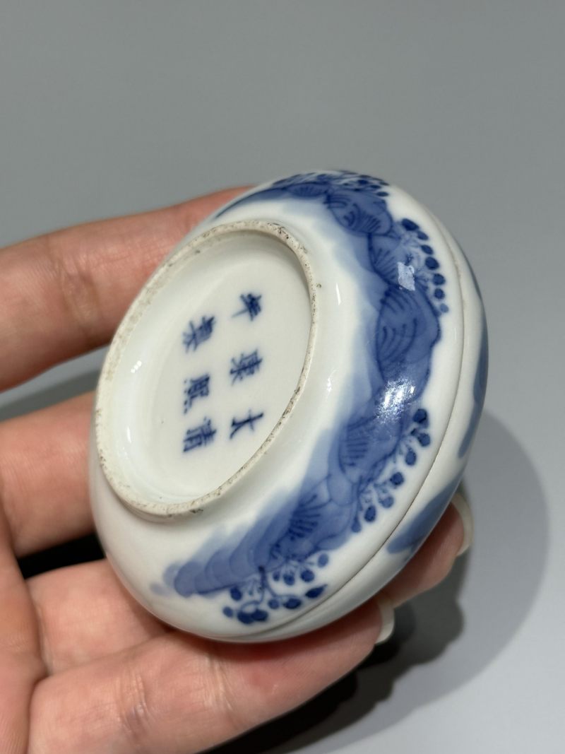    清光绪 青花庭院婴戏纹印泥盒 - 图5