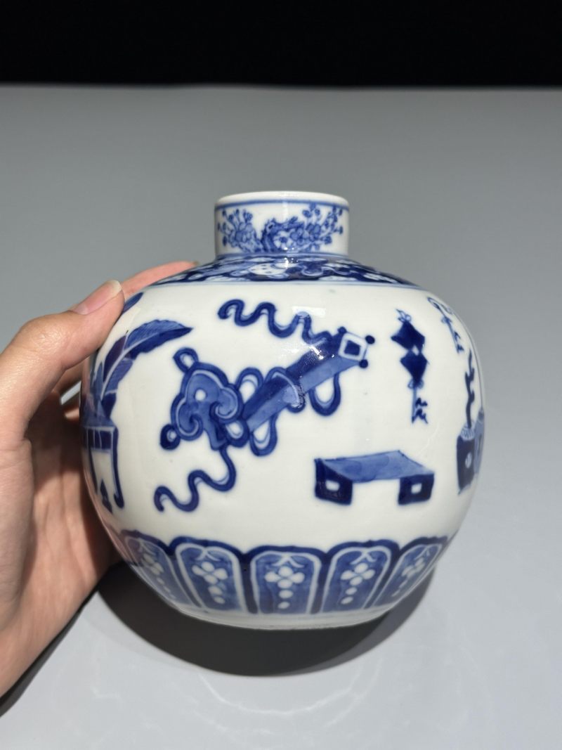    清光绪 青花博古纹花囊 - 图7