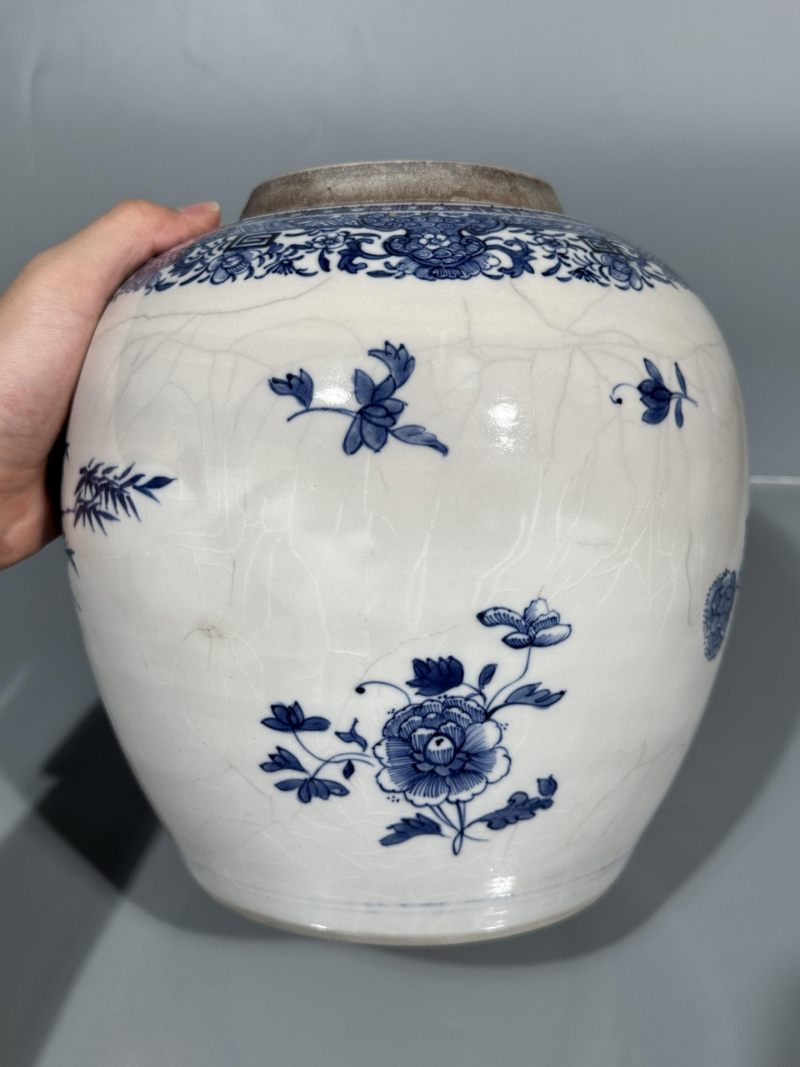    清雍正 浆胎青花松竹牡丹纹罐 - 图5