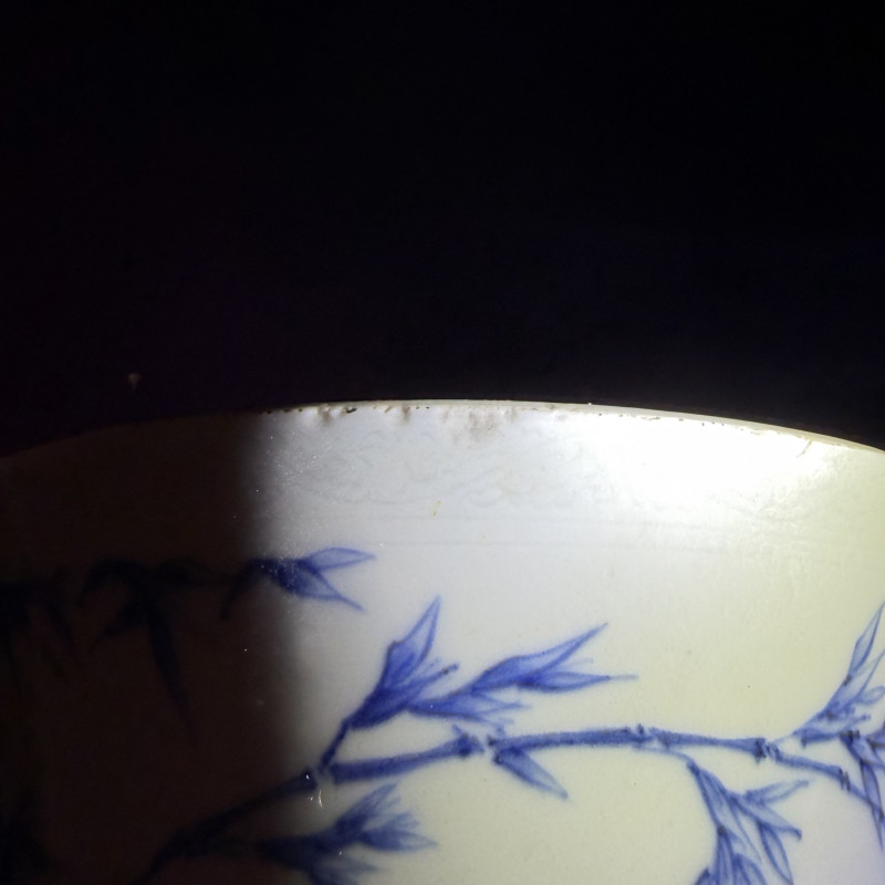明晚期 青花竹菊燕蝶图笔筒 - 图11