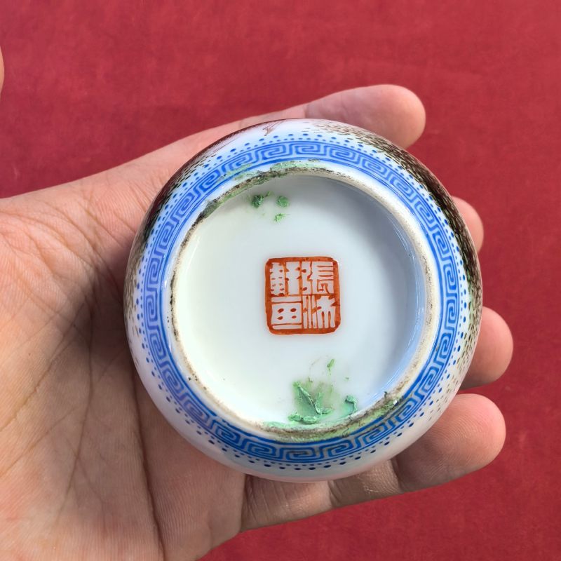 民国 墨彩鱼藻纹水盂 - 图9