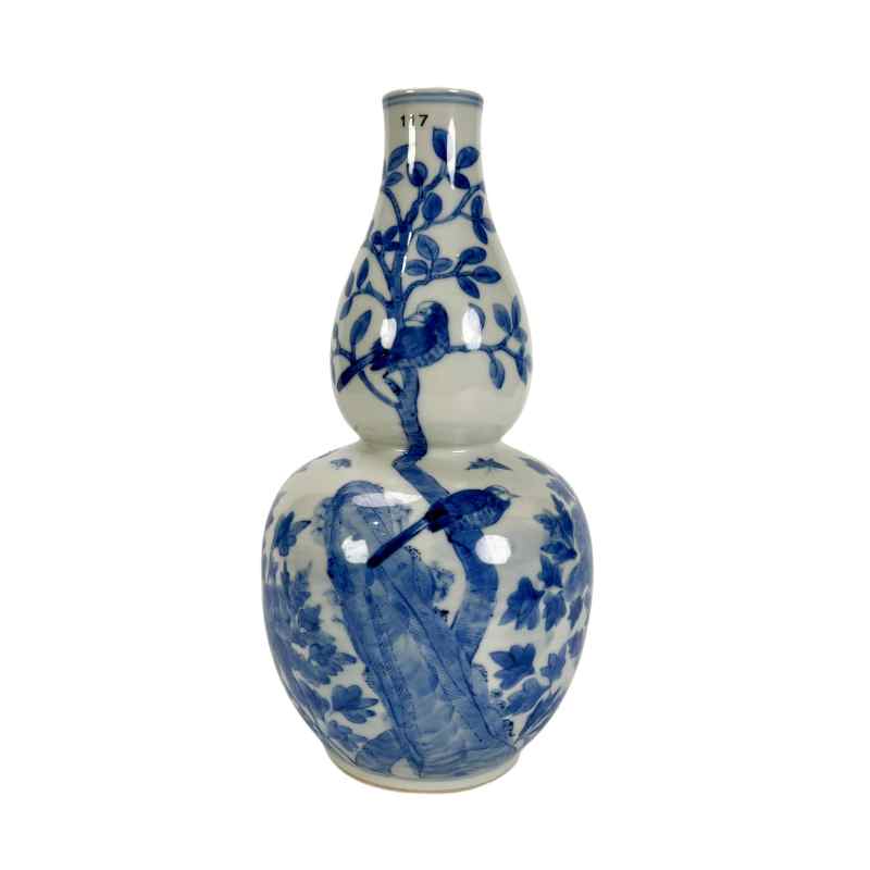 XYA050清光绪  青花蝴蝶花鸟纹葫芦瓶 - 图1