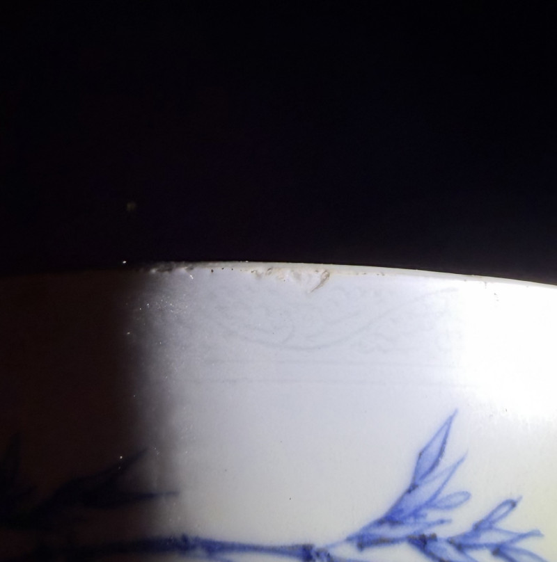 明晚期 青花竹菊燕蝶图笔筒 - 图12