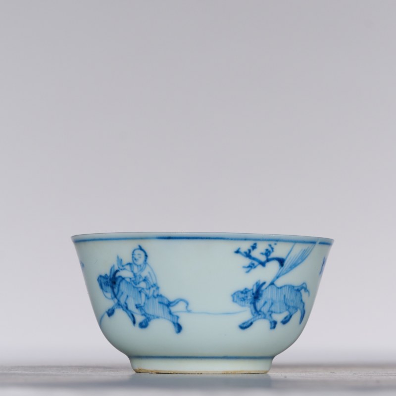 清康熙 青花牧牛图杯