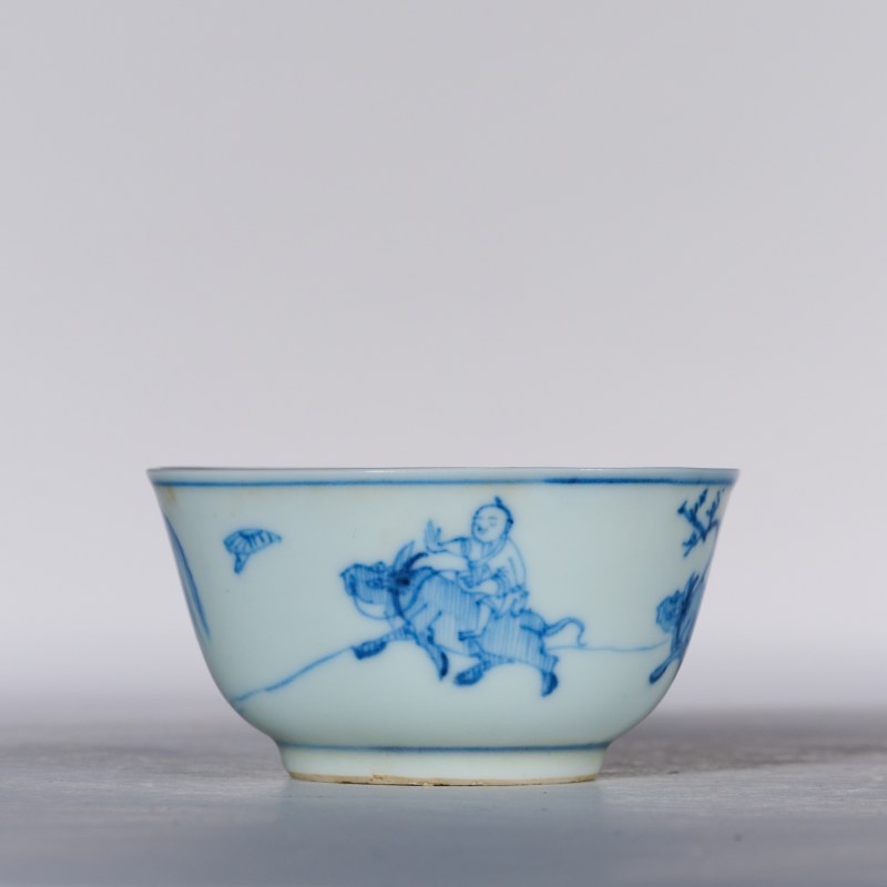 清康熙 青花牧牛图杯 - 图2