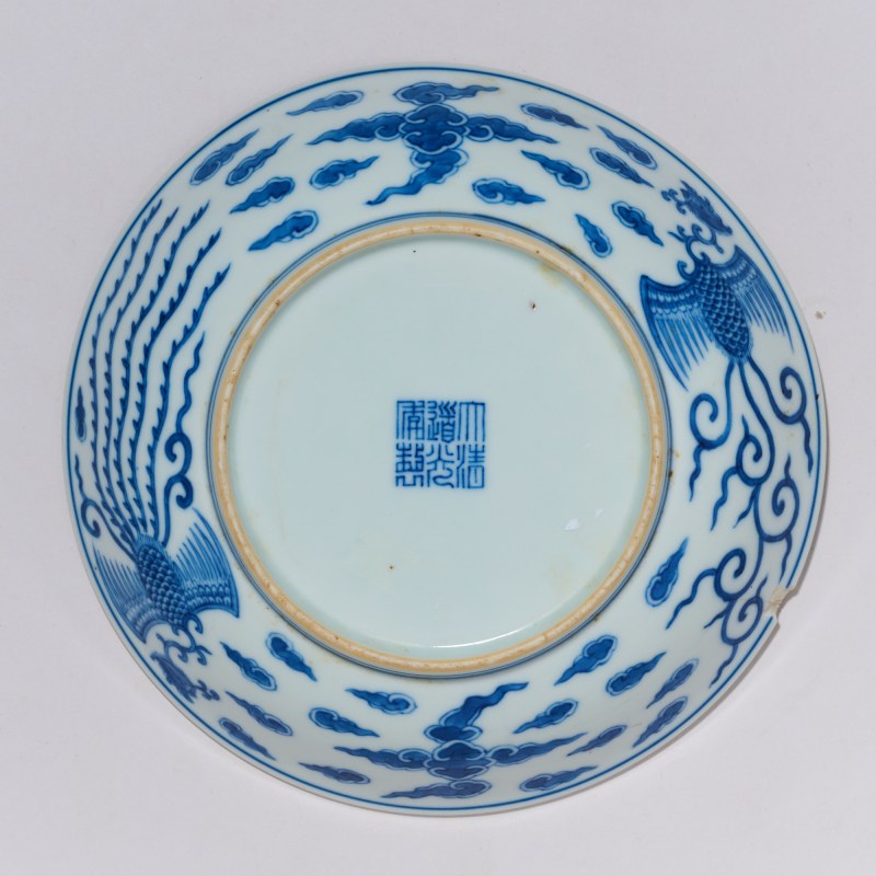 清道光 青花对头风纹盘 - 图2