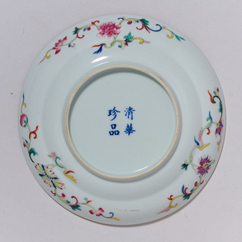 清晚期 粉彩花卉纹盘 - 图2