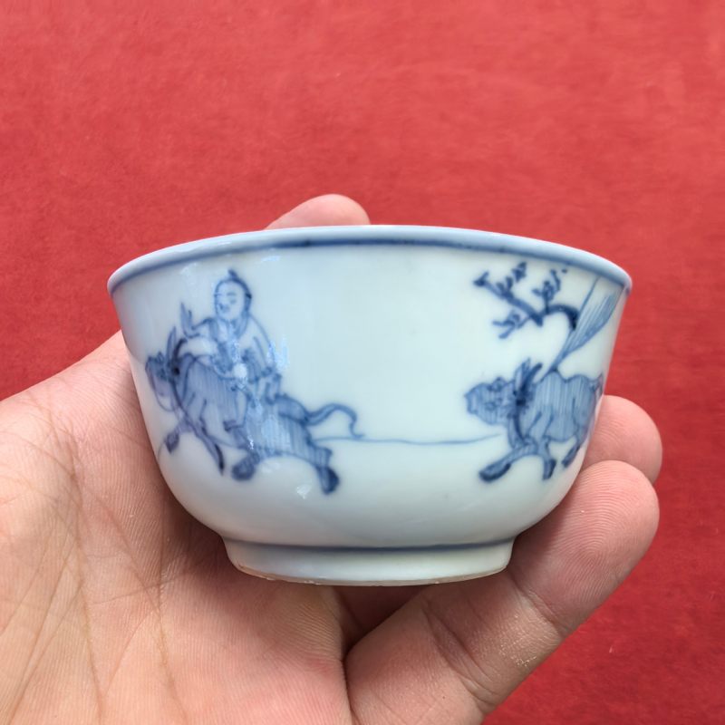清康熙 青花牧牛图杯 - 图9