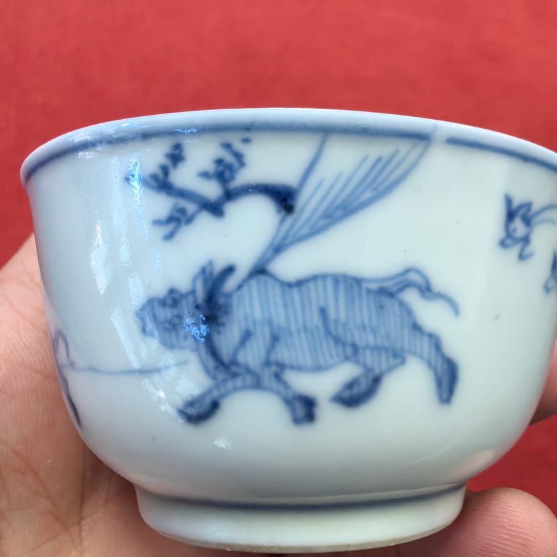 清康熙 青花牧牛图杯 - 图10