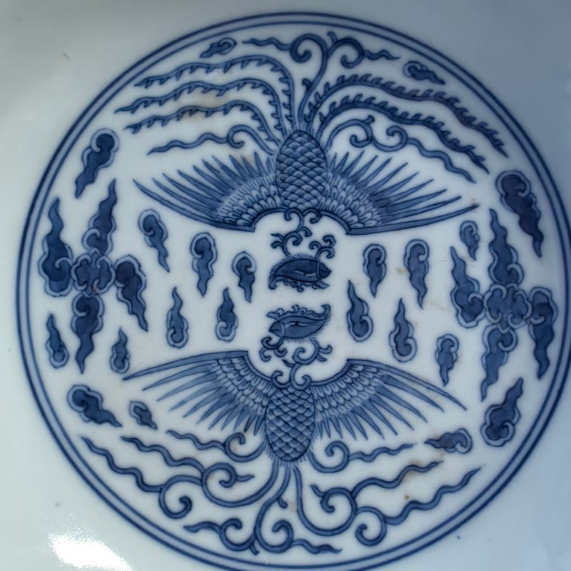 清道光 青花对头风纹盘 - 图5