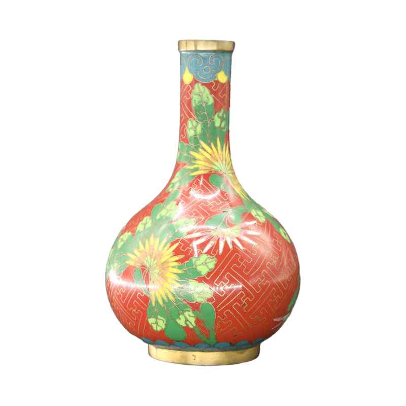 SF686 景泰蓝花卉天球瓶 - 图1