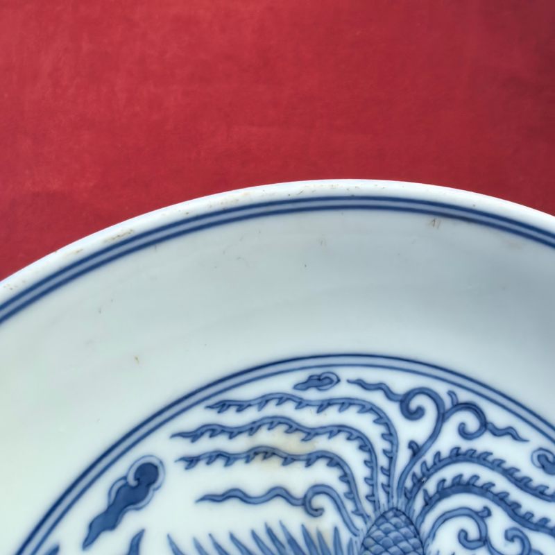 清道光 青花对头风纹盘 - 图6