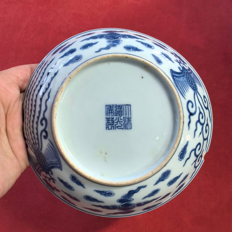 清道光 青花对头风纹盘 - 图7