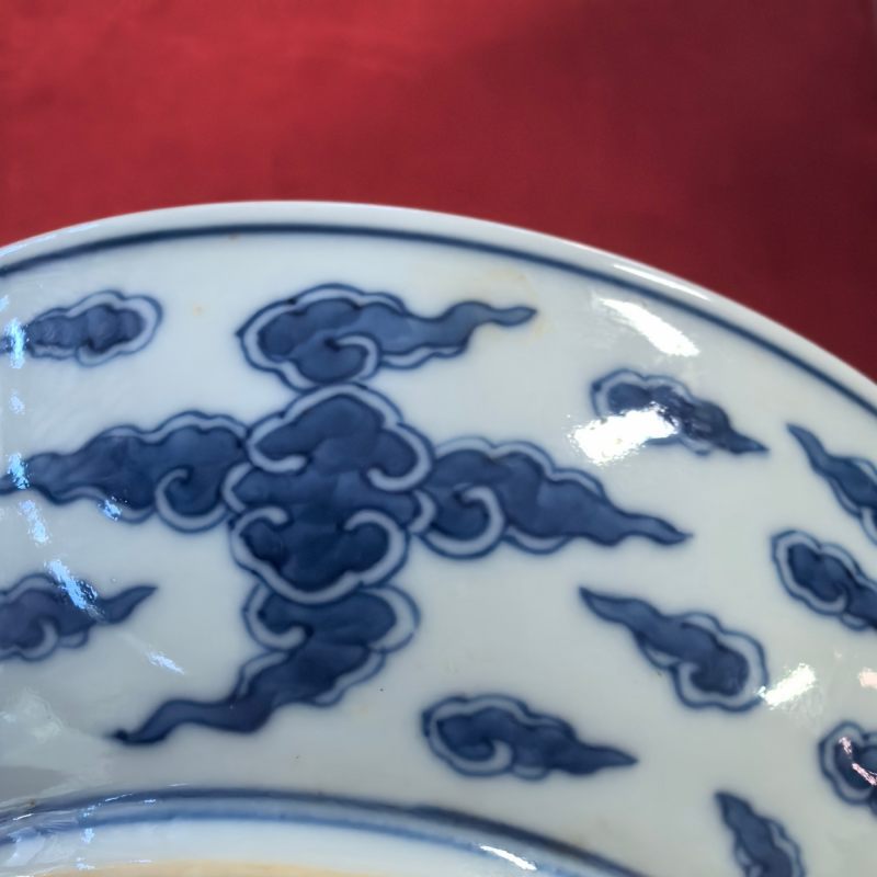 清道光 青花对头风纹盘 - 图8