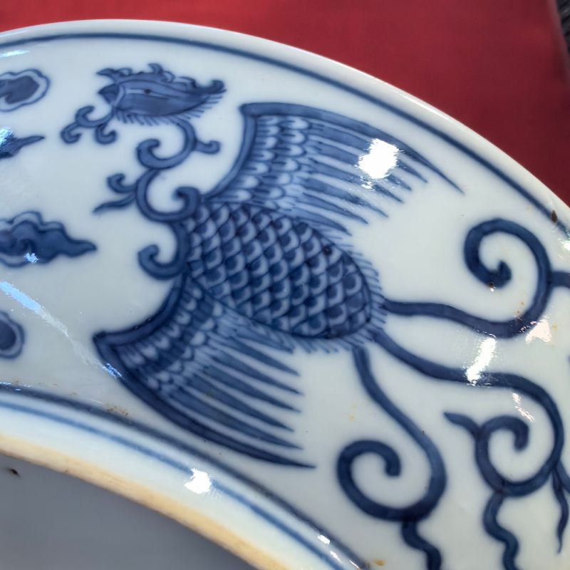 清道光 青花对头风纹盘 - 图9