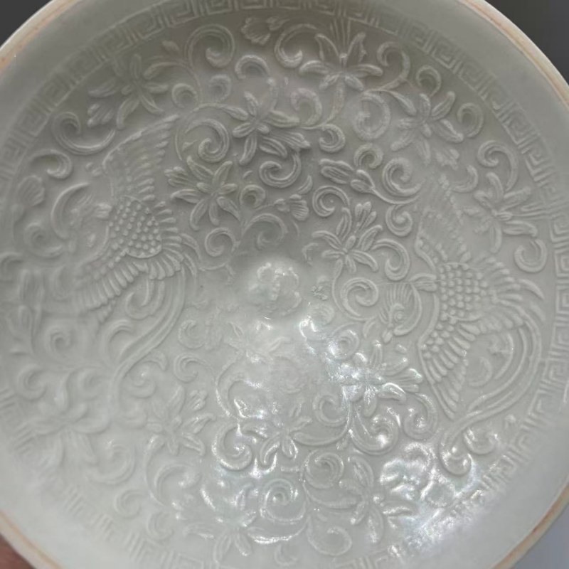 明代 青白釉印双凤纹碗 - 图5