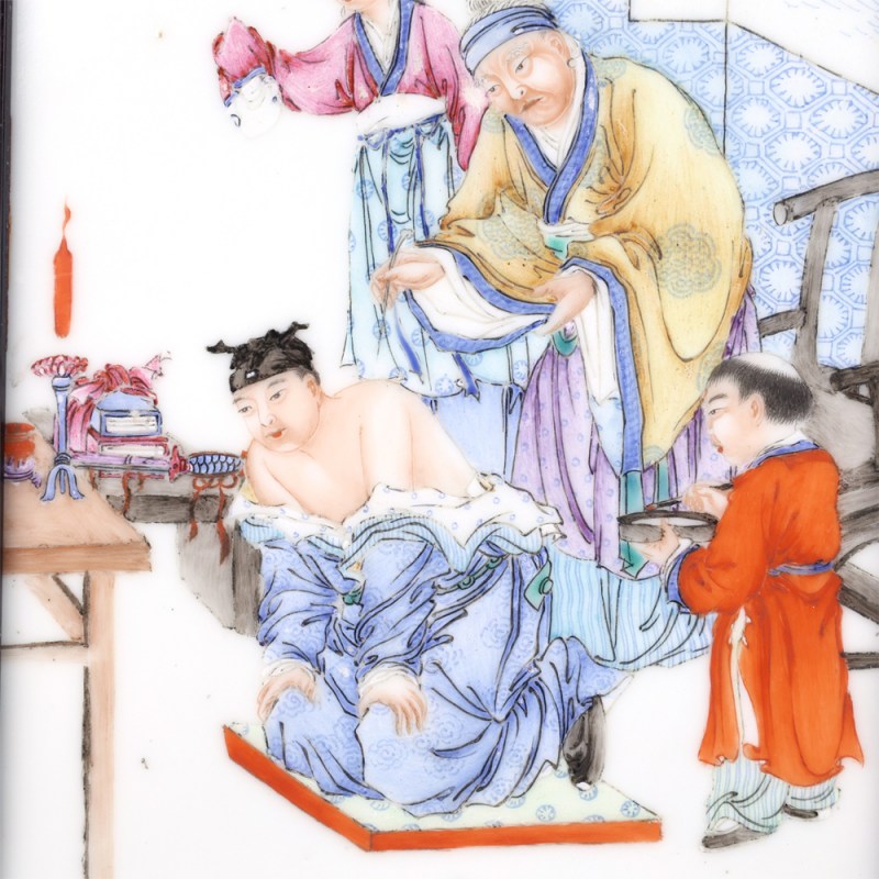 民国 新粉彩岳母刺字图瓷板插屏 - 图4
