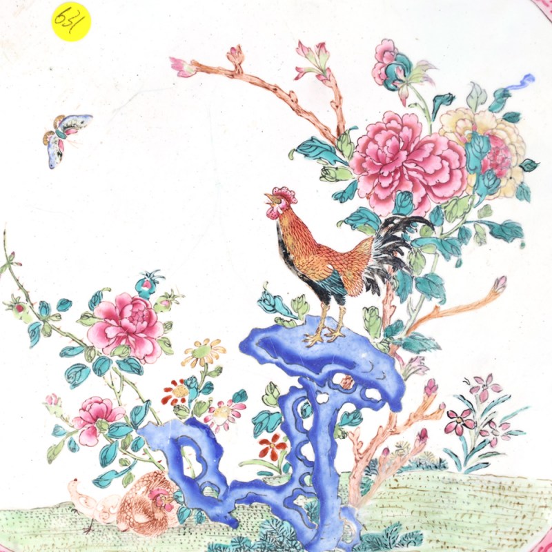 清乾隆 铜胎画珐琅功名富贵花瓣形盘 - 图3