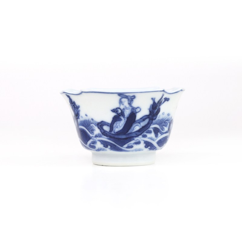清光绪 青花神仙人物纹四方倭角杯 - 图3