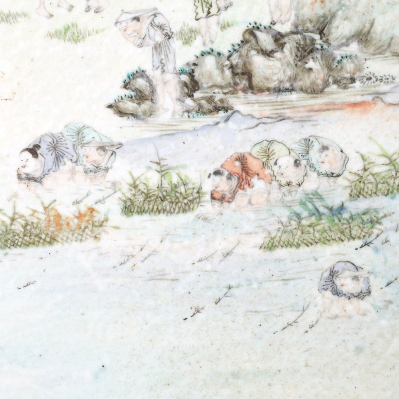 清光绪 浅绛彩山水人物纹插屏 - 图5