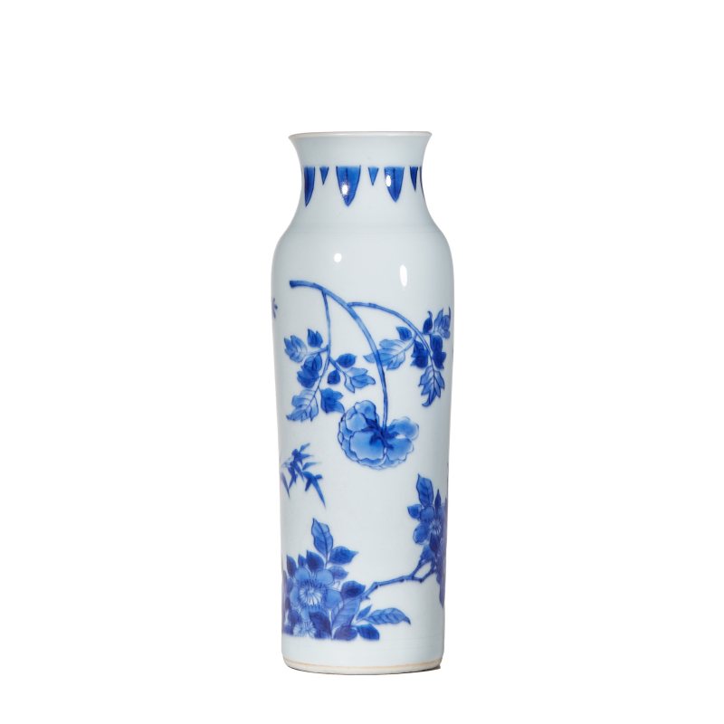 明崇祯青花花卉纹筒瓶-多宝古瓷宝典