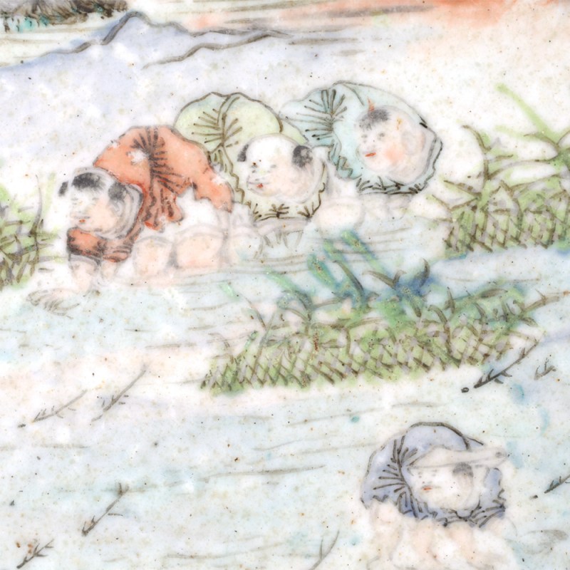 清光绪 浅绛彩山水人物纹插屏 - 图8