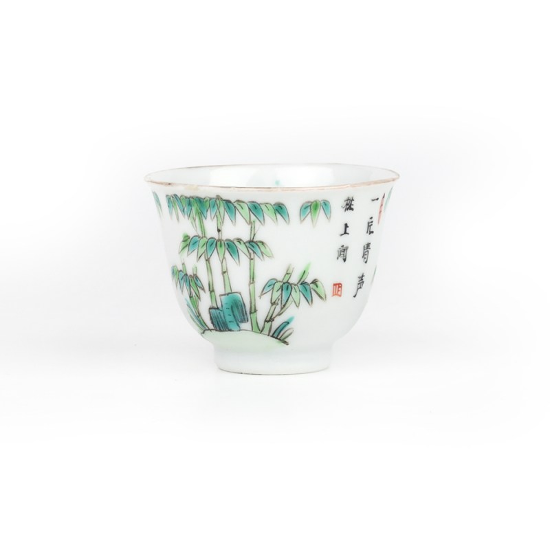 清末 粉彩竹纹杯